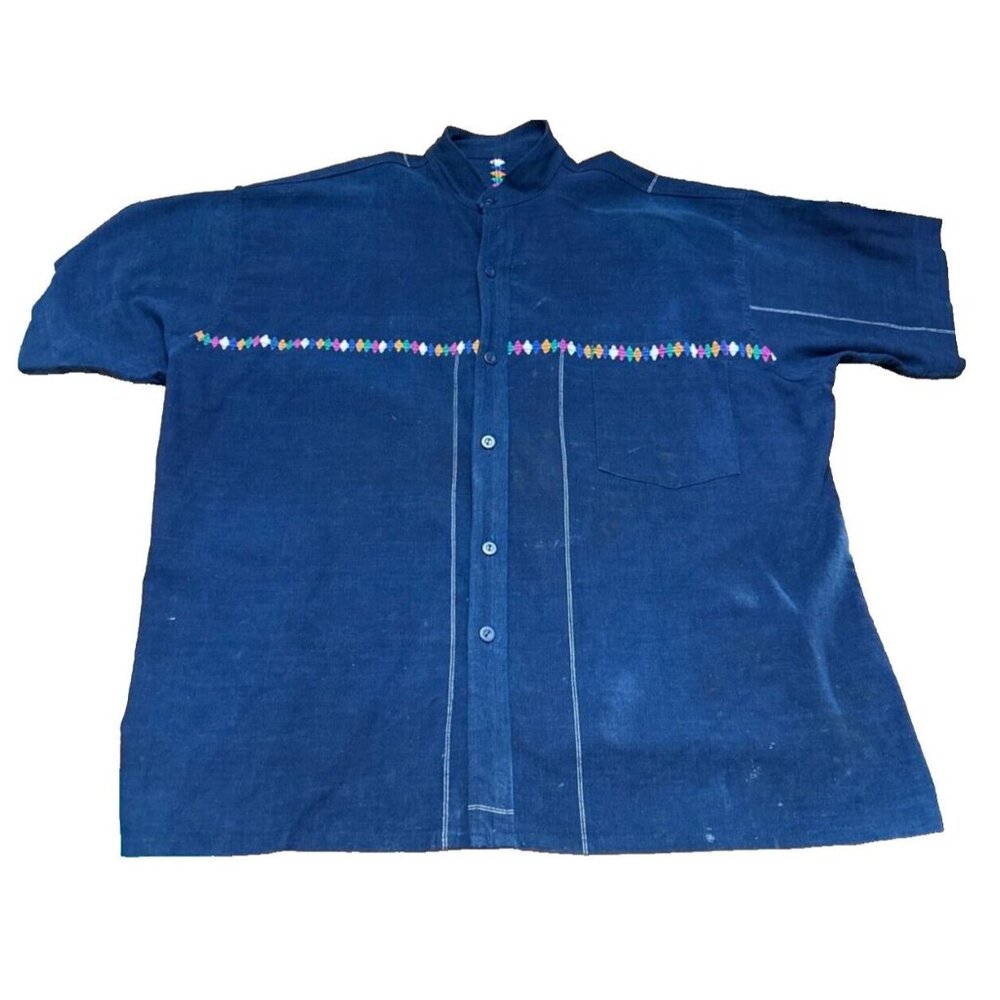 Classy City Chicks Guatemalan Made Cotton Acrylic Mens Short Sleeve Navy Blue Em - Picture 6 of 12